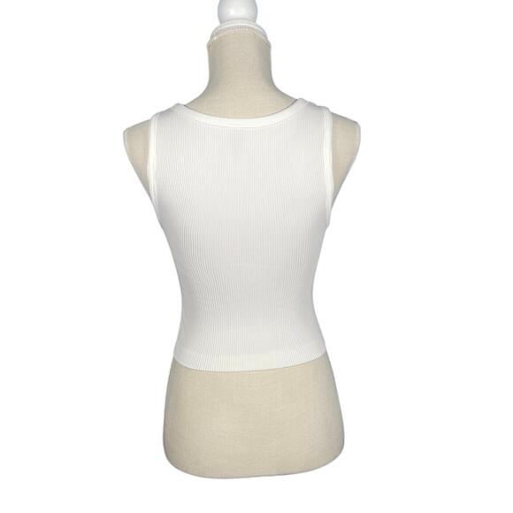 Sunday Best Tank Top Womens Small White Ribbed Cropped Halter Stretch Athletic - Picture 2 of 5